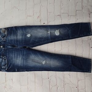 MAVI Brand Blue Jeans ADRIANA Ankle Mid Rise Distressed Super Skinny Size 27 NWT